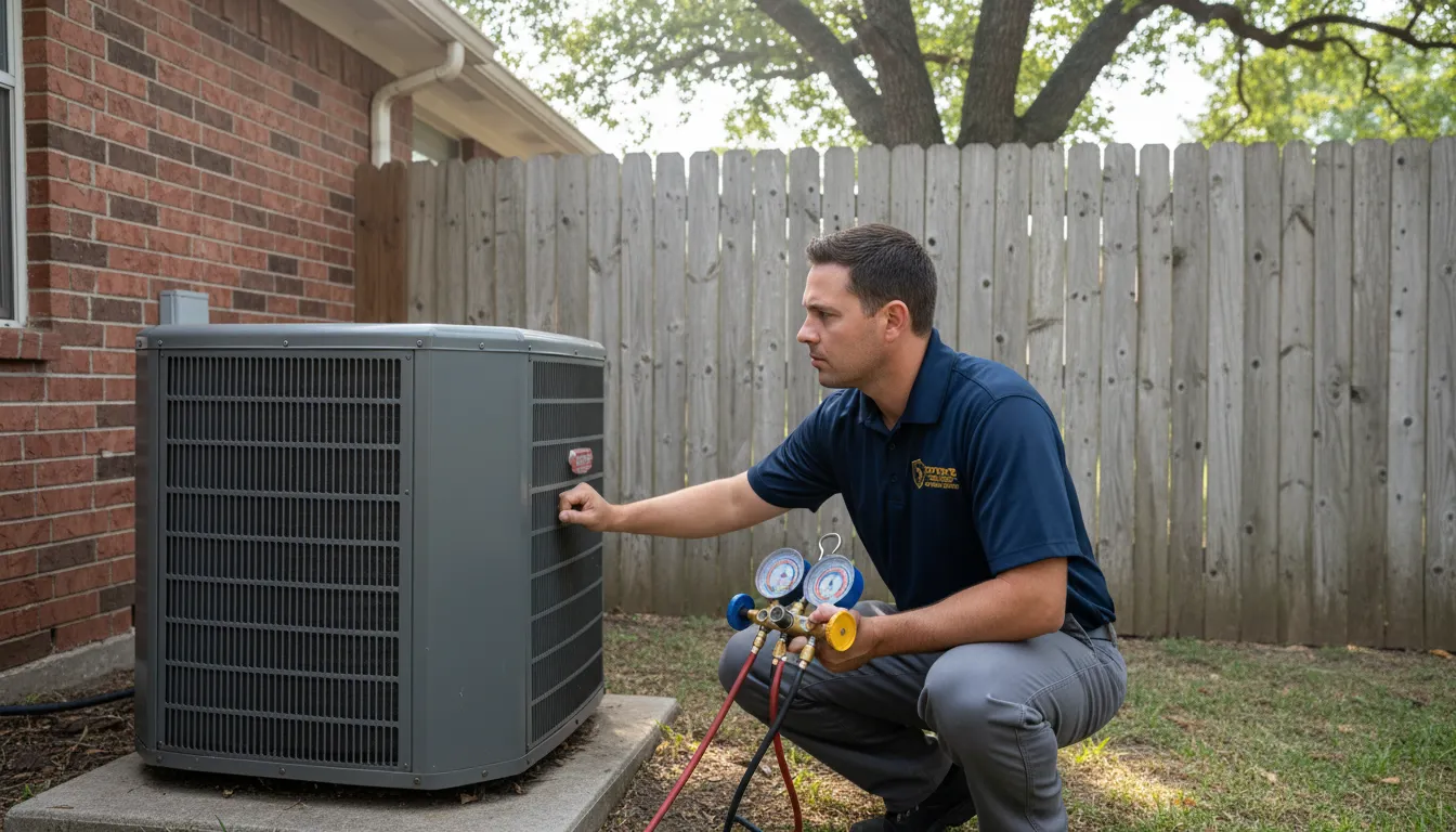 Stork's Home Services technician performing an HVAC diagnostic
