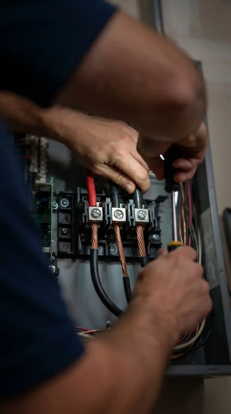 Electrician landing EV charger conductors on a dedicated 240-volt circuit