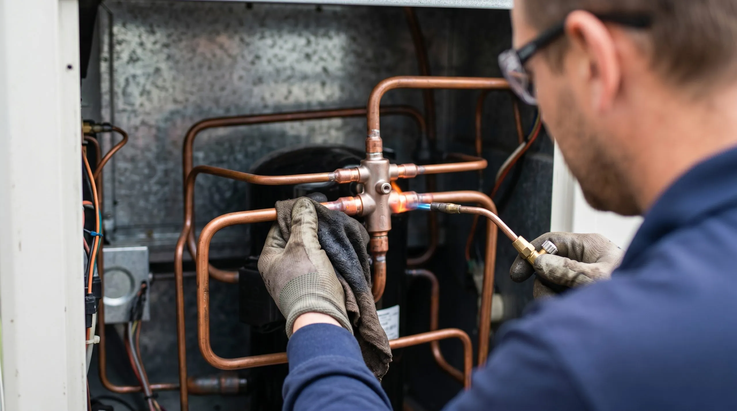 Technician testing a Lennox air conditioner
